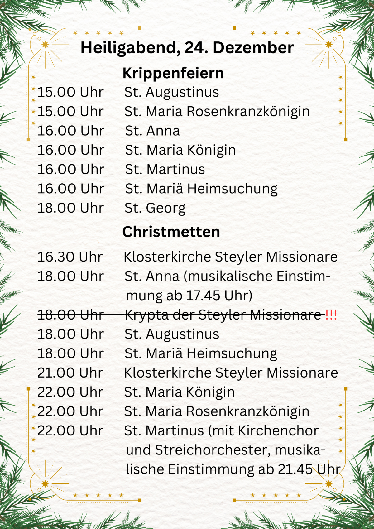 Gottesdienste Heiligabend